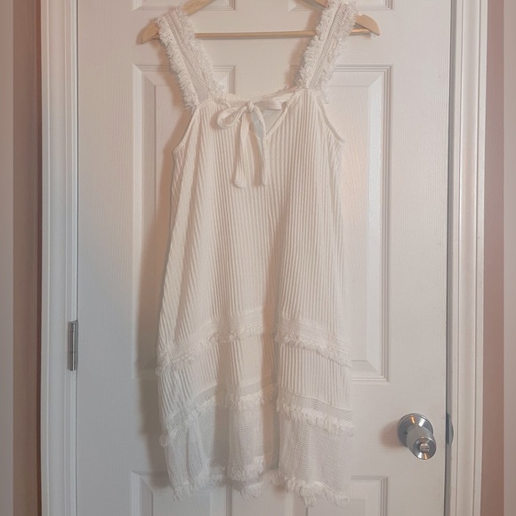 White Ribbed Summer Dress with Fringe - Picture 4 of 5